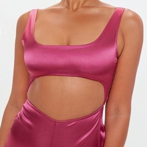 Pink Cut Out Satin Jumpsuit